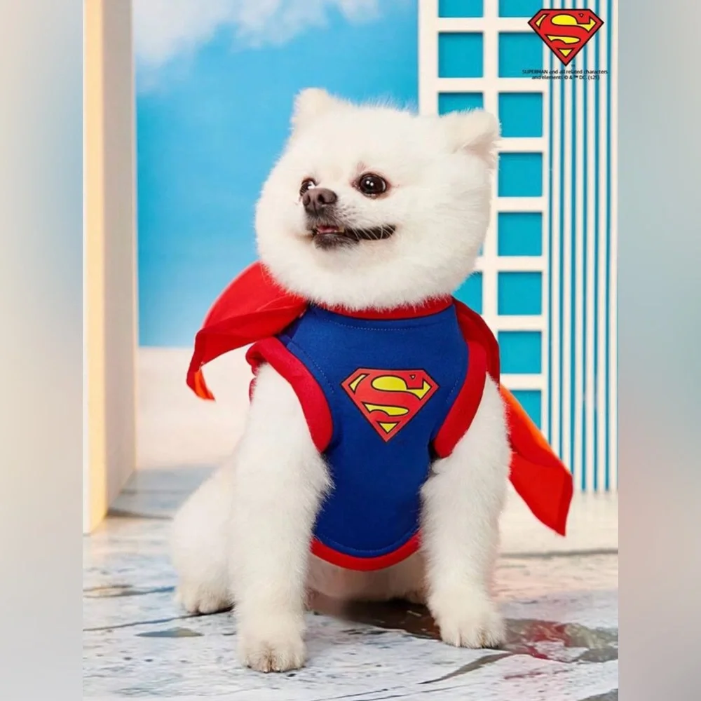 Superman Dog Costume Harness Vest with Cape
